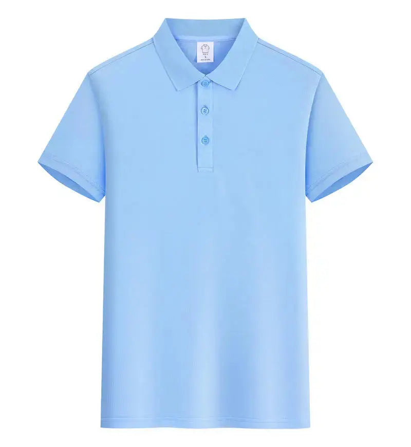 Light blue men's polo shirt with customized logo, short sleeves, suitable for summer and business, from SHOPEZRA L.L.C.