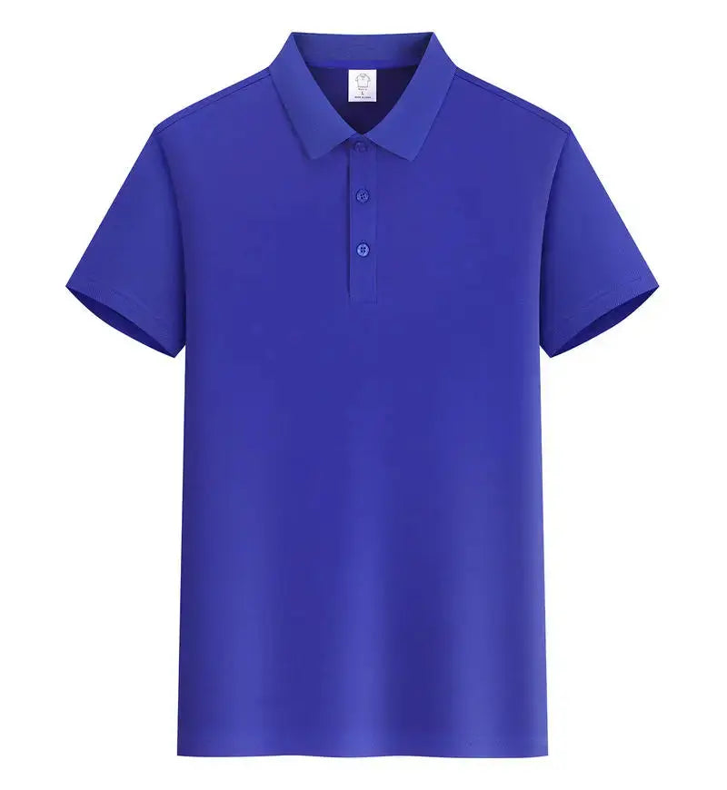 Light blue men's polo shirt with customized logo, short sleeves, suitable for summer and business, by SHOPEZRA L.L.C.