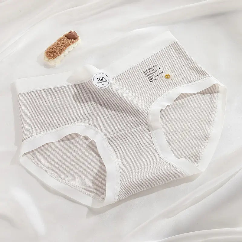 Light brown antibacterial women's full pants underwear with elastic waist and breathable cotton fabric, designed for comfort.