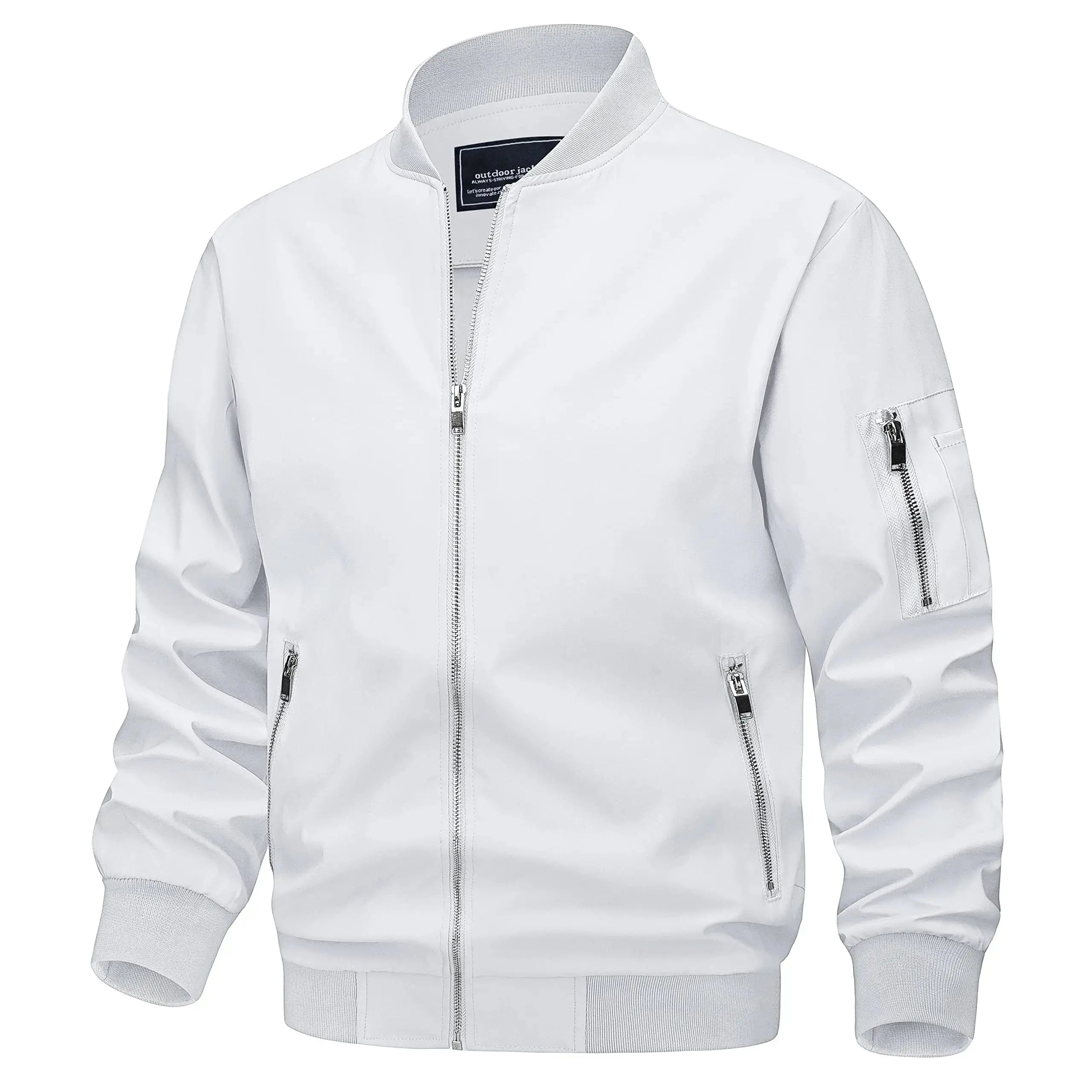 Light gray TACVASEN men's bomber jacket with zip pockets, lightweight windbreaker style, perfect for spring and fall outdoor wear.