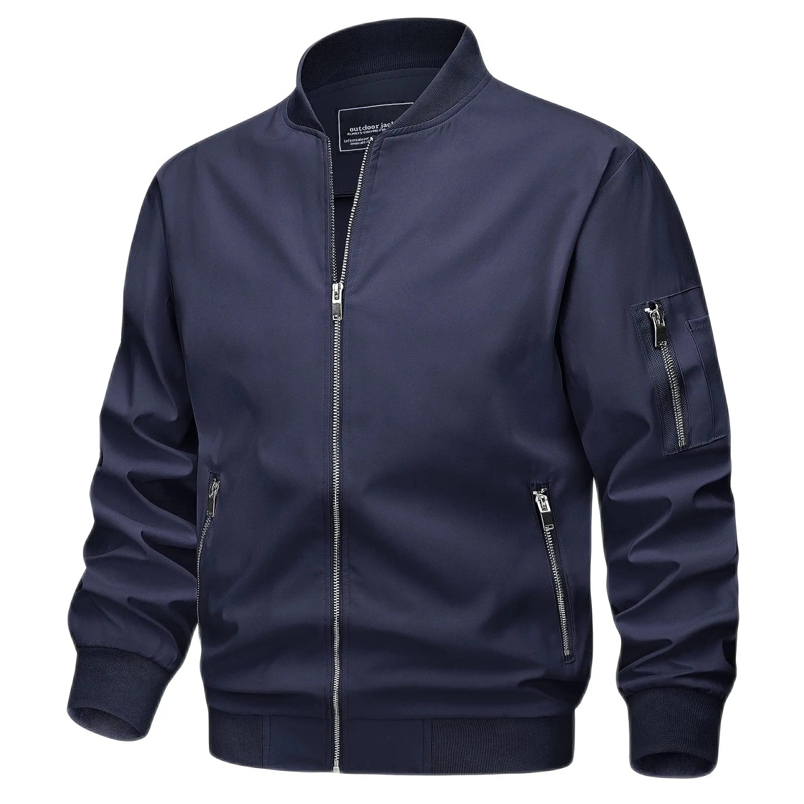 Light gray TACVASEN men's lightweight spring fall bomber jacket with zip pockets, casual windbreaker and biker-style design.