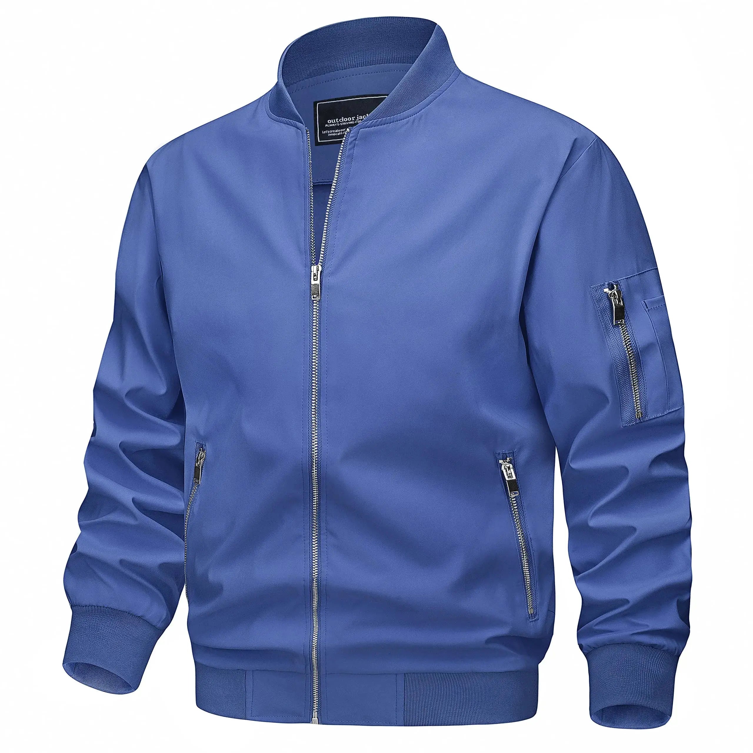 Light gray TACVASEN men's spring fall lightweight bomber jacket with zip pockets, casual windbreaker style, outdoor biker outwear