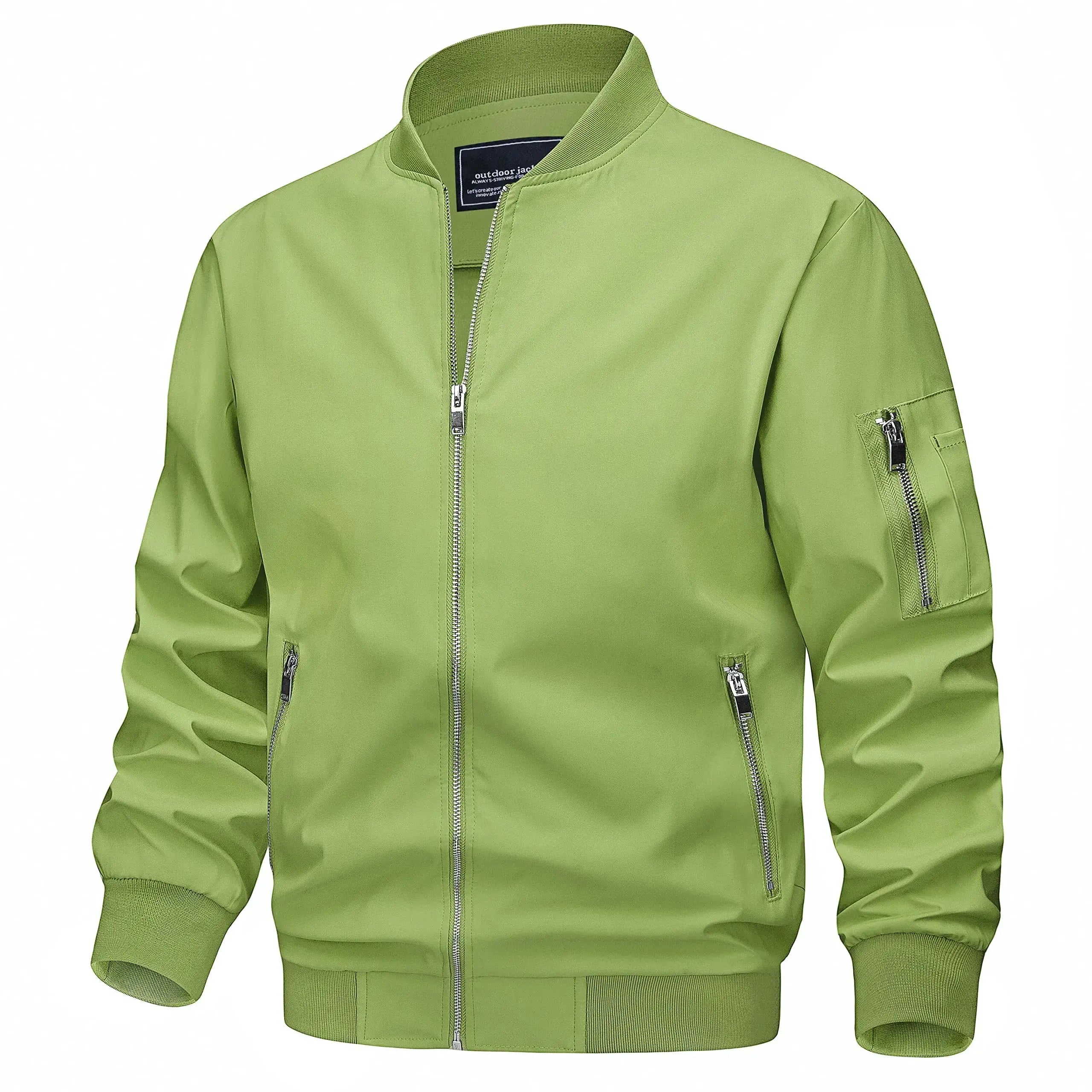 Light gray men's TACVASEN spring fall thin bomber jacket with zip pockets, lightweight casual windbreaker, outdoor biker outwear.