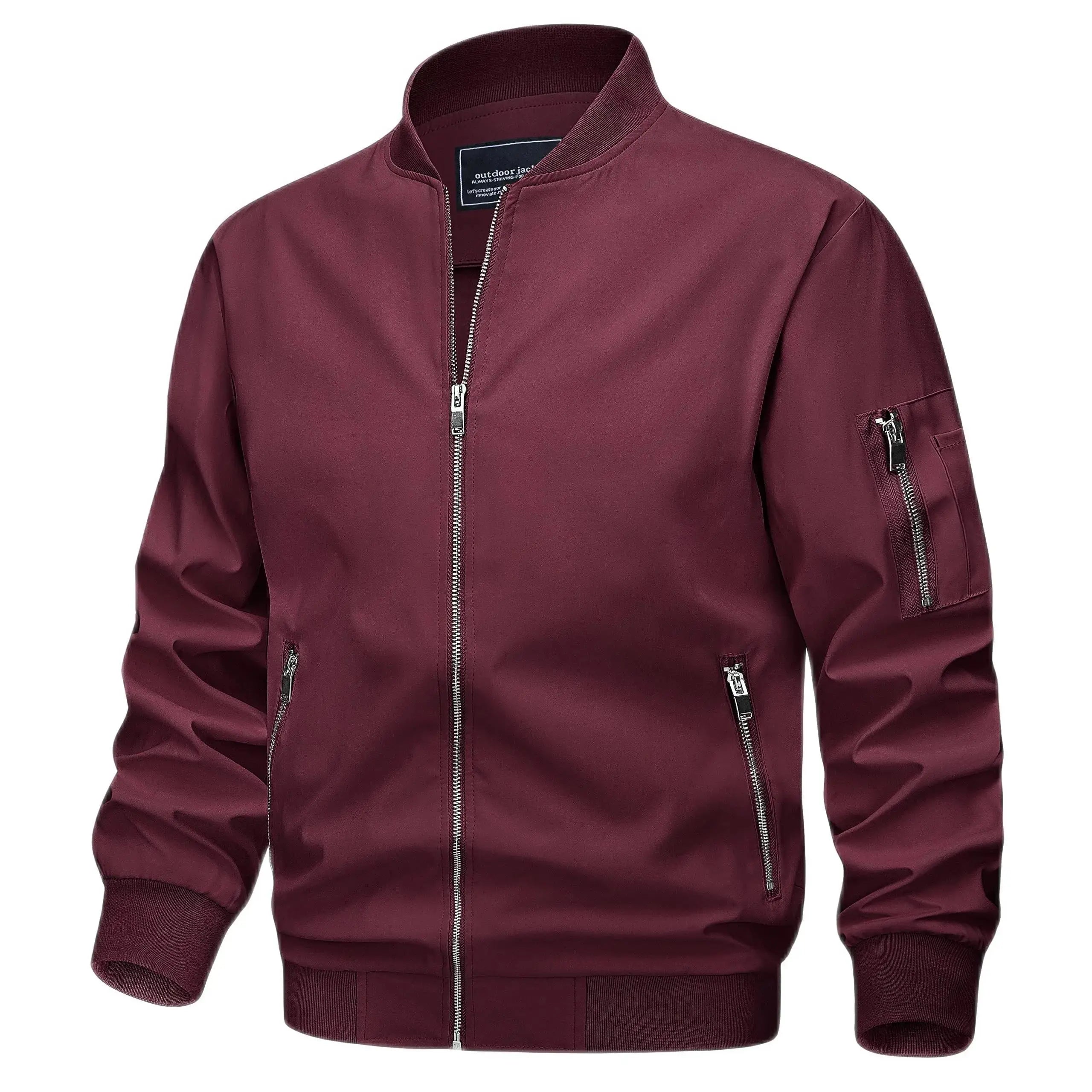 Light gray TACVASEN men's lightweight spring fall bomber jacket with zip pockets, casual windbreaker, and biker-inspired style.