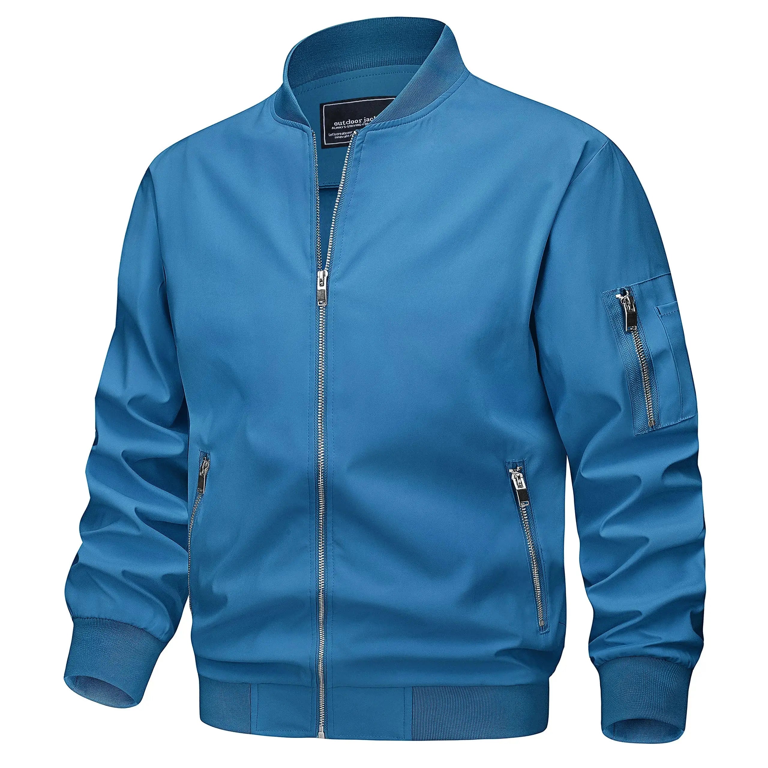 Light gray TACVASEN men's lightweight spring fall bomber jacket with zip pockets, casual windbreaker, slim fit outdoor biker coat