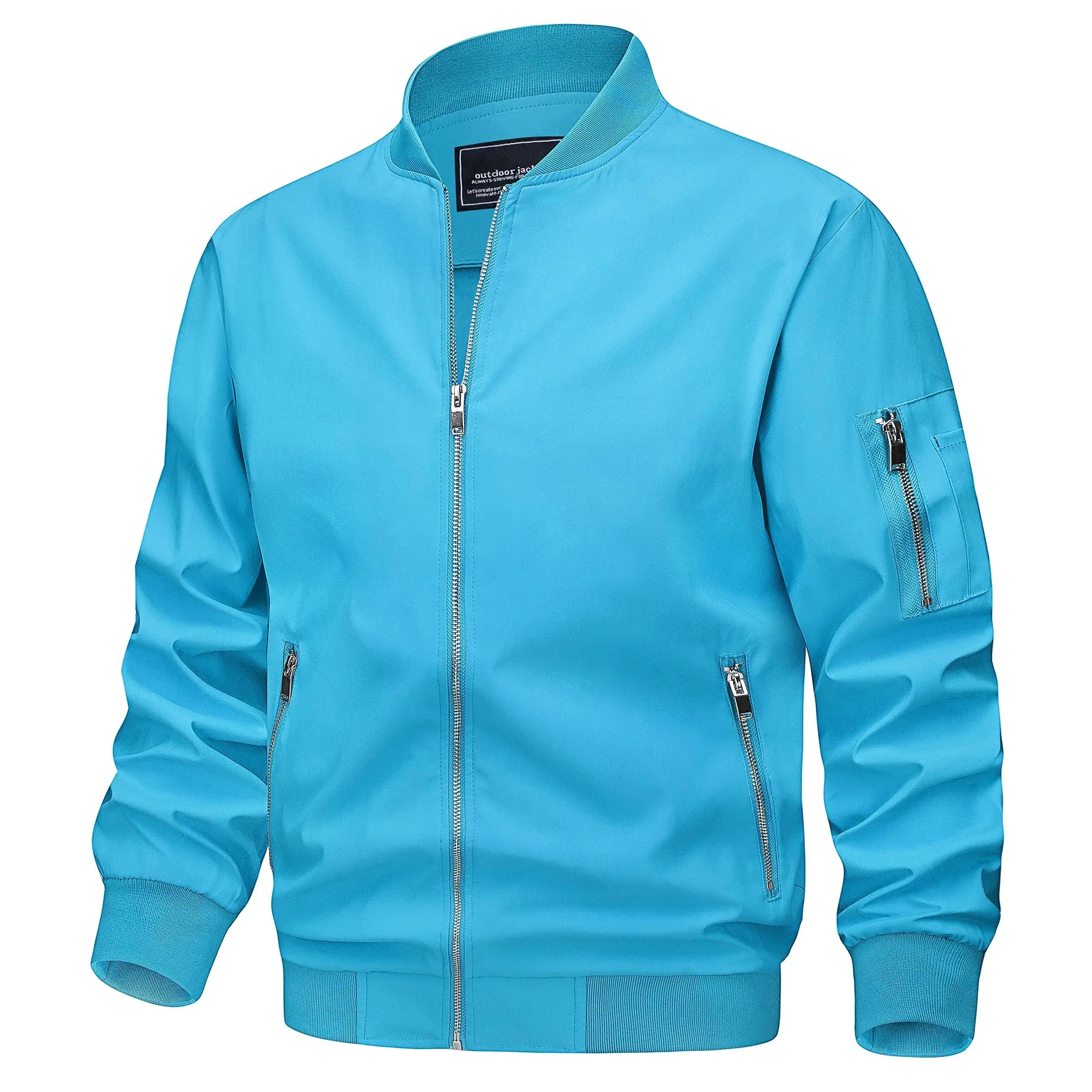 Light gray TACVASEN men's spring fall bomber jacket with zip pockets, lightweight casual windbreaker, outdoor biker outwear.