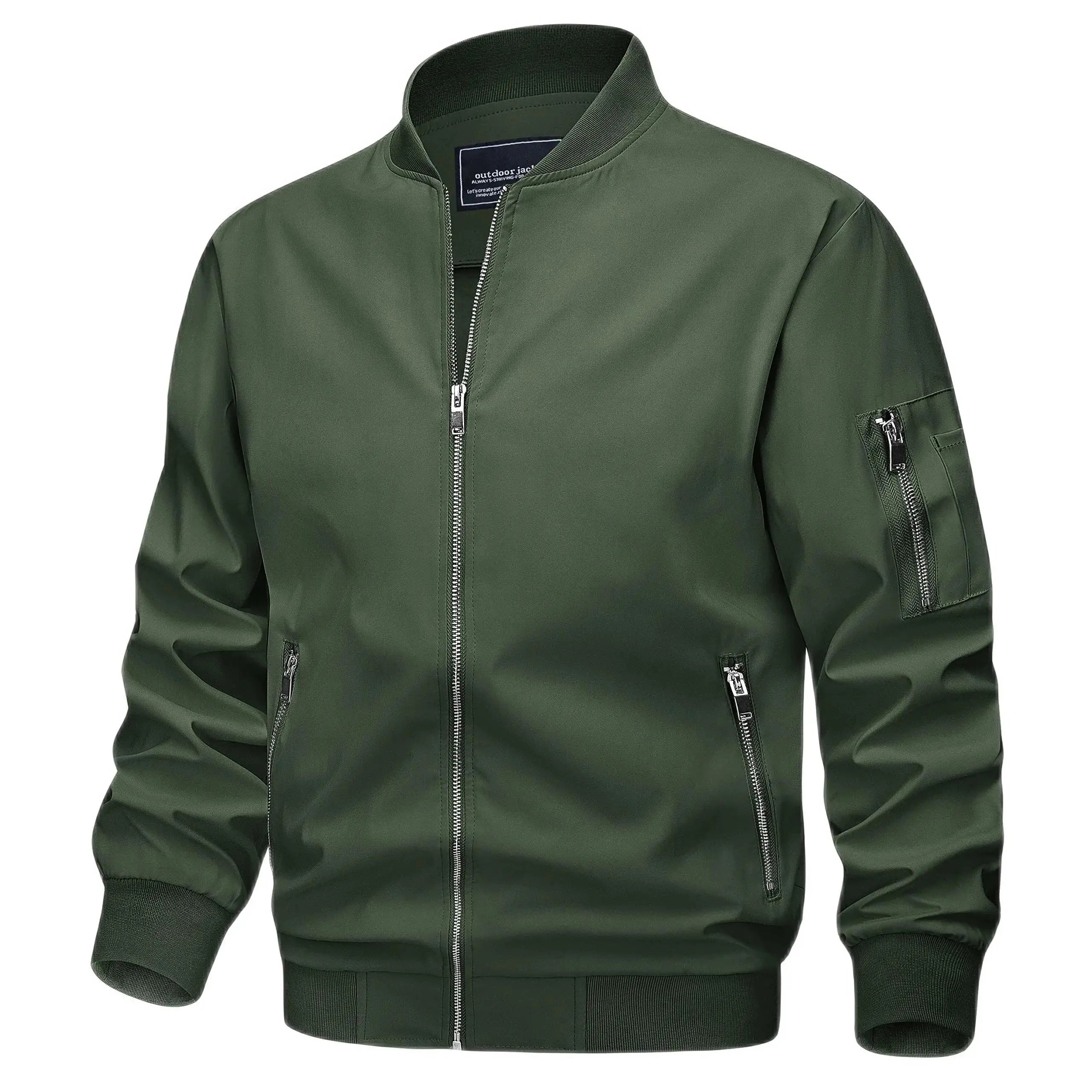 Light gray TACVASEN men's spring fall bomber jacket with lightweight fabric, zip pockets, and casual windbreaker style.