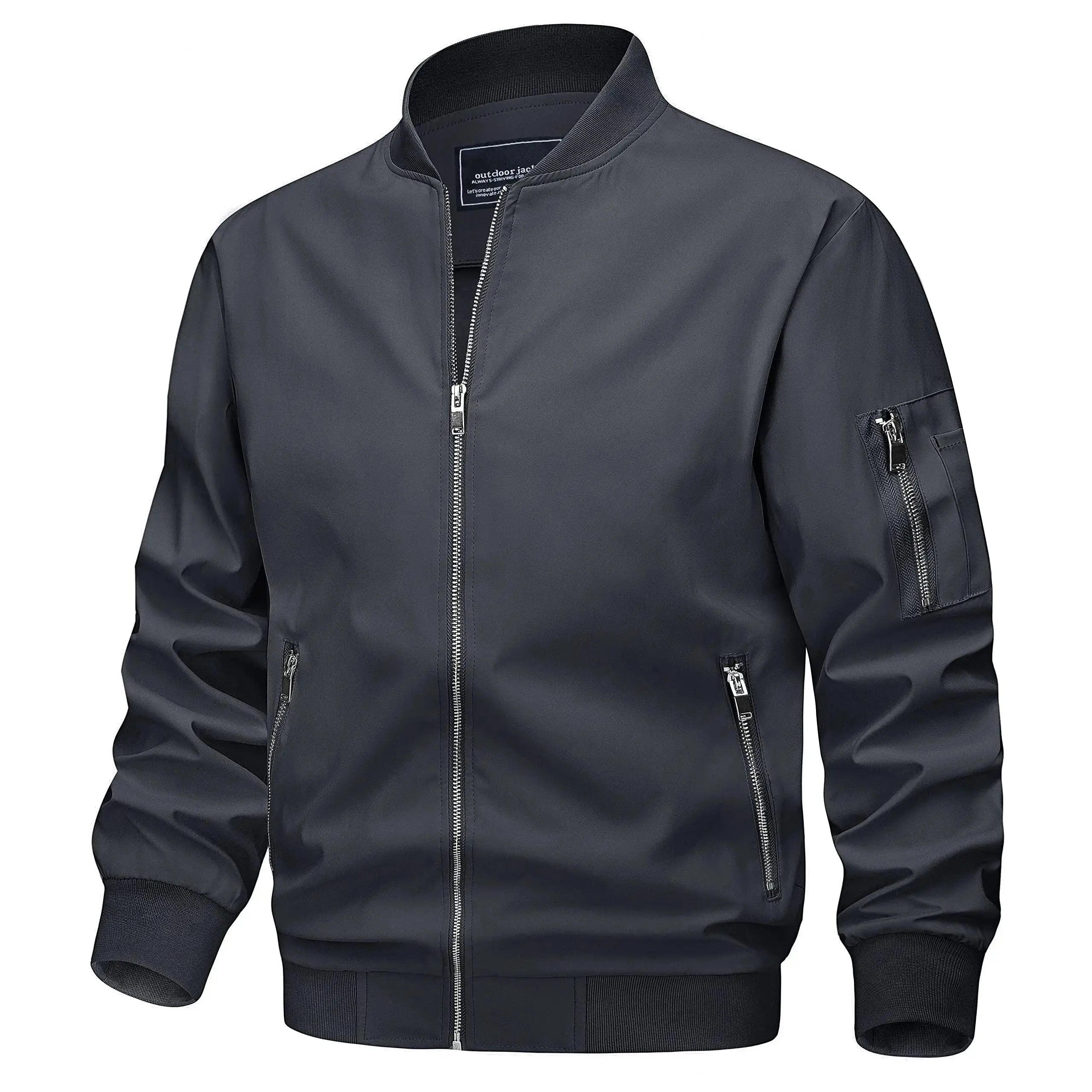 Light gray TACVASEN men's spring fall bomber jacket with lightweight design, zip pockets, casual windbreaker style, outdoor wear