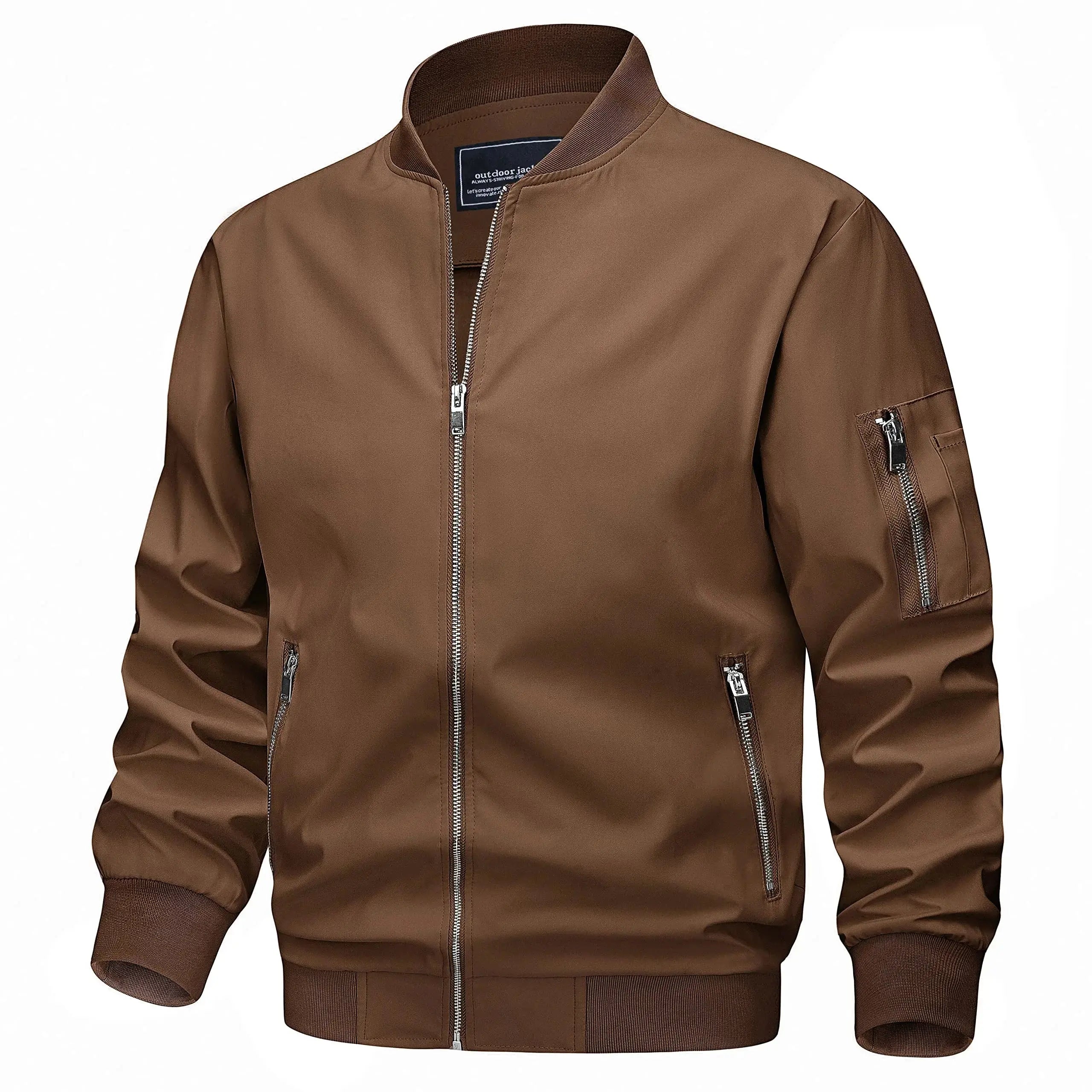 Light gray TACVASEN men's spring fall bomber jacket with zip pockets, lightweight windbreaker, casual outdoor biker outwear