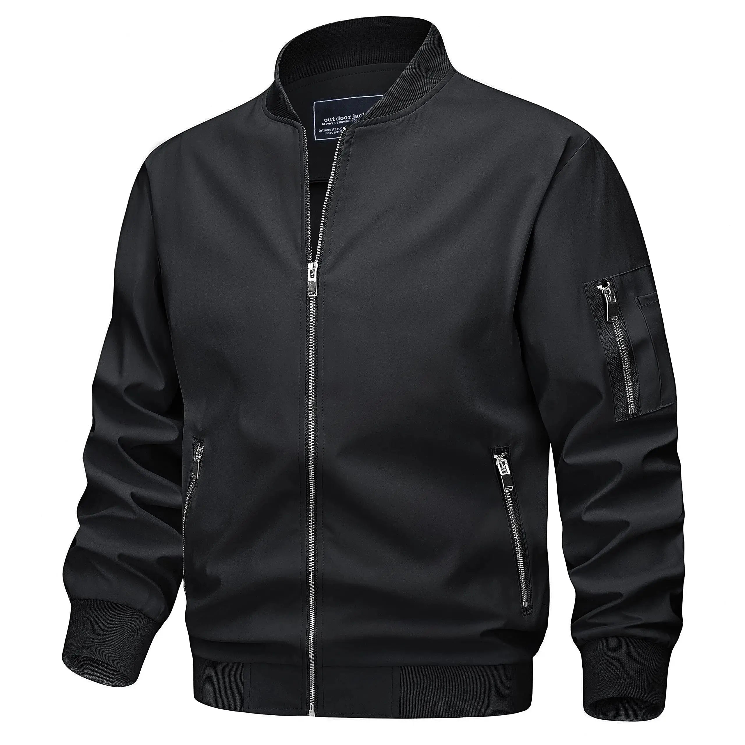 Light gray TACVASEN men's lightweight bomber jacket with zip pockets, casual windbreaker style, suitable for spring and fall outdoor wear.
