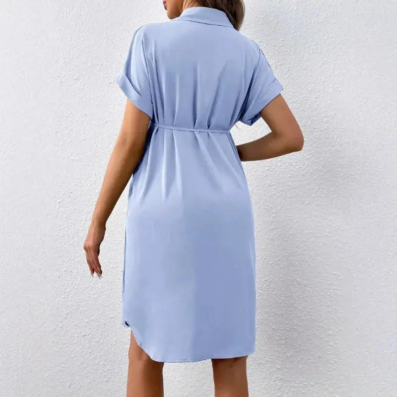 New Maternity Dress Summer Short Sleeve Button Casual Maternity Dress Fashion Belt Shirt Maternity Dress Pregnancy Dress SHOPEZRA L.L.C.