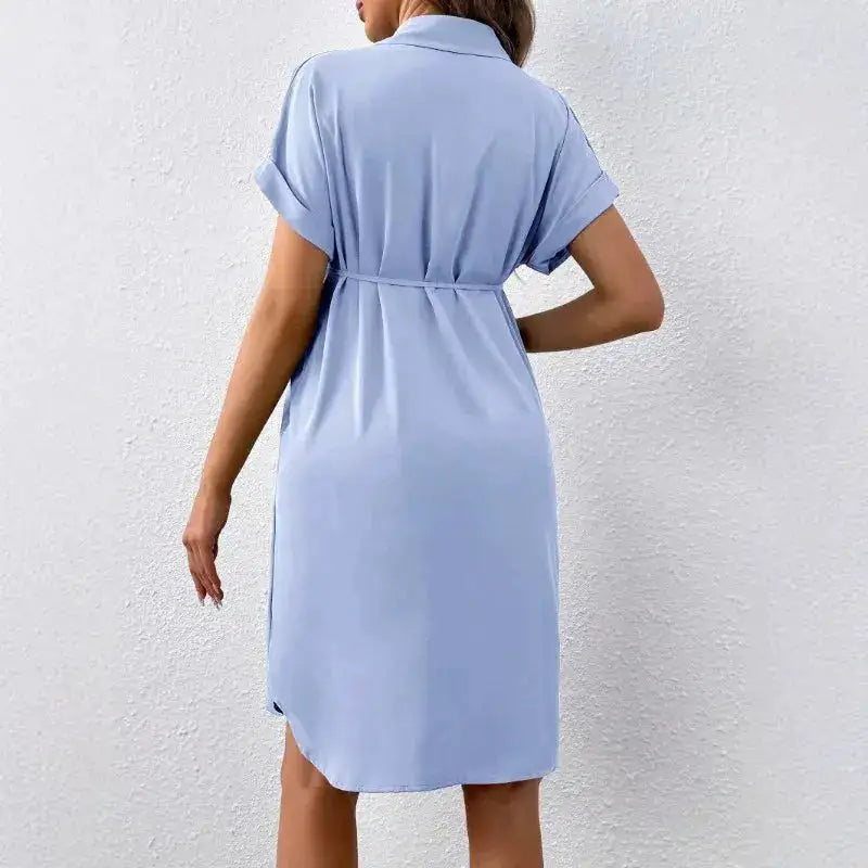 New Maternity Dress Summer Short Sleeve Button Casual Maternity Dress Fashion Belt Shirt Maternity Dress Pregnancy Dress by Dropshipman