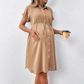 New Maternity Dress Summer Short Sleeve Button Casual Maternity Dress Fashion Belt Shirt Maternity Dress Pregnancy Dress SHOPEZRA L.L.C.