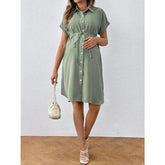 New Maternity Dress Summer Short Sleeve Button Casual Maternity Dress Fashion Belt Shirt Maternity Dress Pregnancy Dress SHOPEZRA L.L.C.