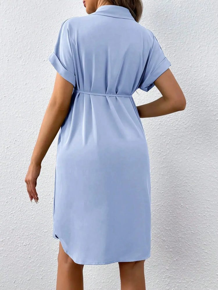 New Maternity Dress Summer Short Sleeve Button Casual Maternity Dress Fashion Belt Shirt Maternity Dress Pregnancy Dress SHOPEZRA L.L.C.
