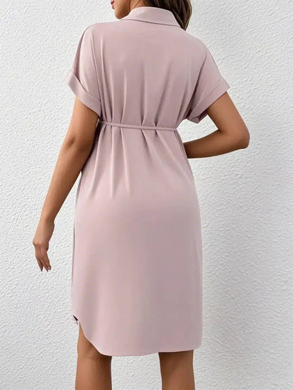 New Maternity Dress Summer Short Sleeve Button Casual Maternity Dress Fashion Belt Shirt Maternity Dress Pregnancy Dress by Dropshipman