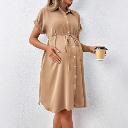 New Maternity Dress Summer Short Sleeve Button Casual Maternity Dress Fashion Belt Shirt Maternity Dress Pregnancy Dress by Dropshipman