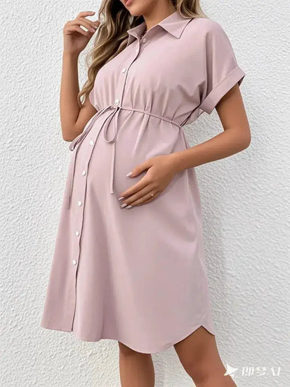 New Maternity Dress Summer Short Sleeve Button Casual Maternity Dress Fashion Belt Shirt Maternity Dress Pregnancy Dress by Dropshipman