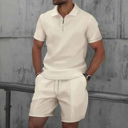 Summer Men Sports Polo Suit Short Sleeve Stylish Zipper Polo Shirt And Shorts Set Men Casual Streetwear 2-pie Leisure Sports Set by Dropshipman