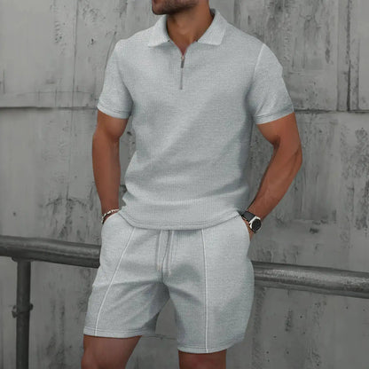 Summer Men Sports Polo Suit Short Sleeve Stylish Zipper Polo Shirt And Shorts Set Men Casual Streetwear 2-pie Leisure Sports Set by Dropshipman