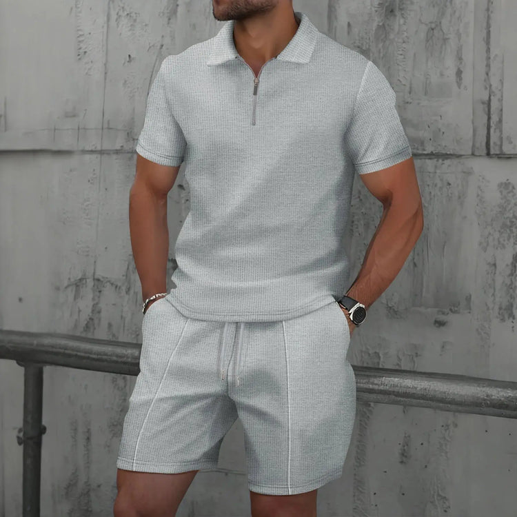 Summer Men Sports Polo Suit Short Sleeve Stylish Zipper Polo Shirt And Shorts Set Men Casual Streetwear 2-pie Leisure Sports Set SHOPEZRA L.L.C.