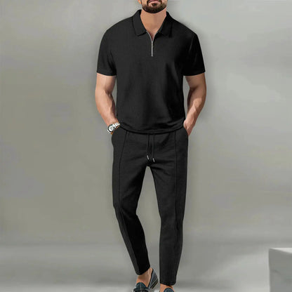 Summer Men Sports Polo Suit Short Sleeve Stylish Zipper Polo Shirt And Shorts Set Men Casual Streetwear 2-pie Leisure Sports Set by Dropshipman