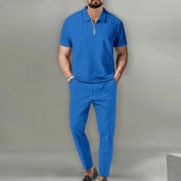 Summer Men Sports Polo Suit Short Sleeve Stylish Zipper Polo Shirt And Shorts Set Men Casual Streetwear 2-pie Leisure Sports Set SHOPEZRA L.L.C.