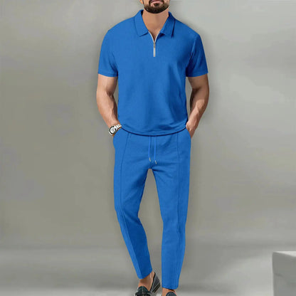 Summer Men Sports Polo Suit Short Sleeve Stylish Zipper Polo Shirt And Shorts Set Men Casual Streetwear 2-pie Leisure Sports Set by Dropshipman