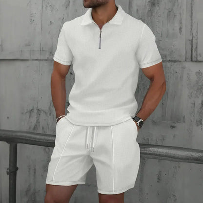 Summer Men Sports Polo Suit Short Sleeve Stylish Zipper Polo Shirt And Shorts Set Men Casual Streetwear 2-pie Leisure Sports Set by Dropshipman