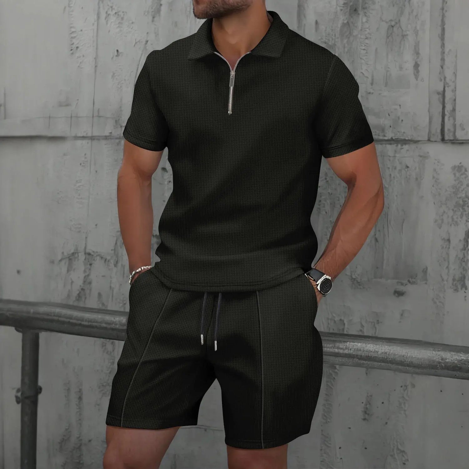 Summer Men Sports Polo Suit Short Sleeve Stylish Zipper Polo Shirt And Shorts Set Men Casual Streetwear 2-pie Leisure Sports Set SHOPEZRA L.L.C.