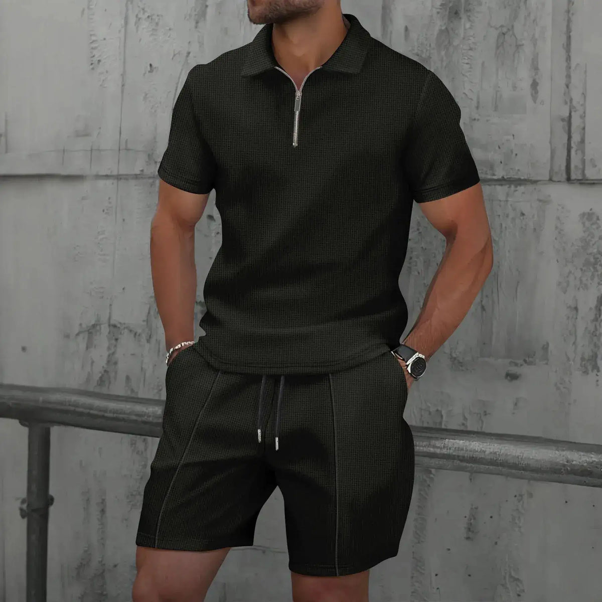 Summer Men Sports Polo Suit Short Sleeve Stylish Zipper Polo Shirt And Shorts Set Men Casual Streetwear 2-pie Leisure Sports Set by Dropshipman