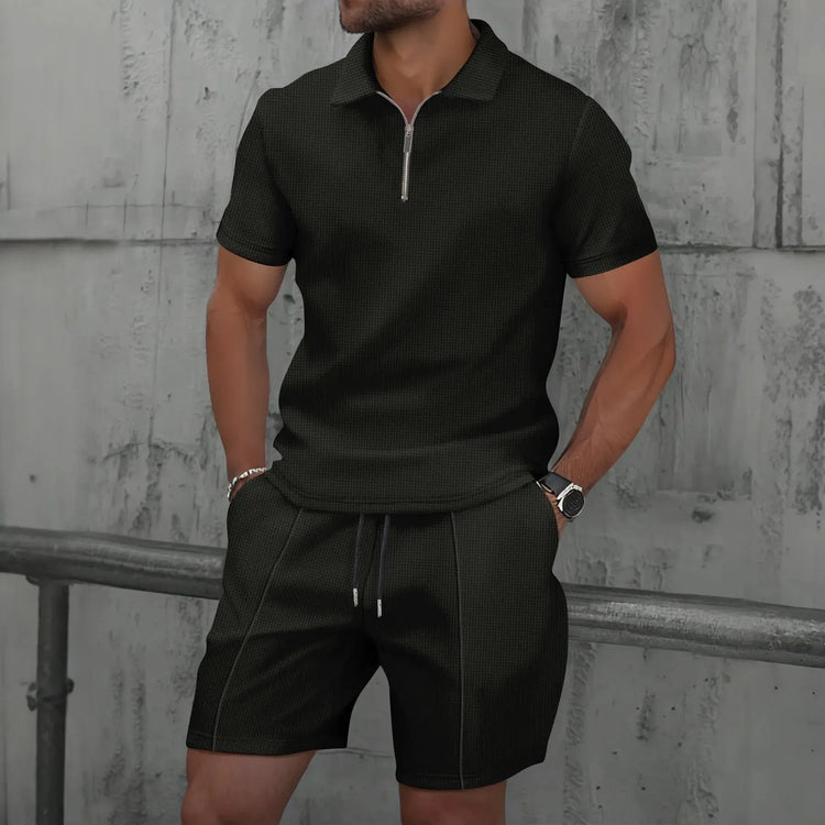 Summer Men Sports Polo Suit Short Sleeve Stylish Zipper Polo Shirt And Shorts Set Men Casual Streetwear 2-pie Leisure Sports Set SHOPEZRA L.L.C.