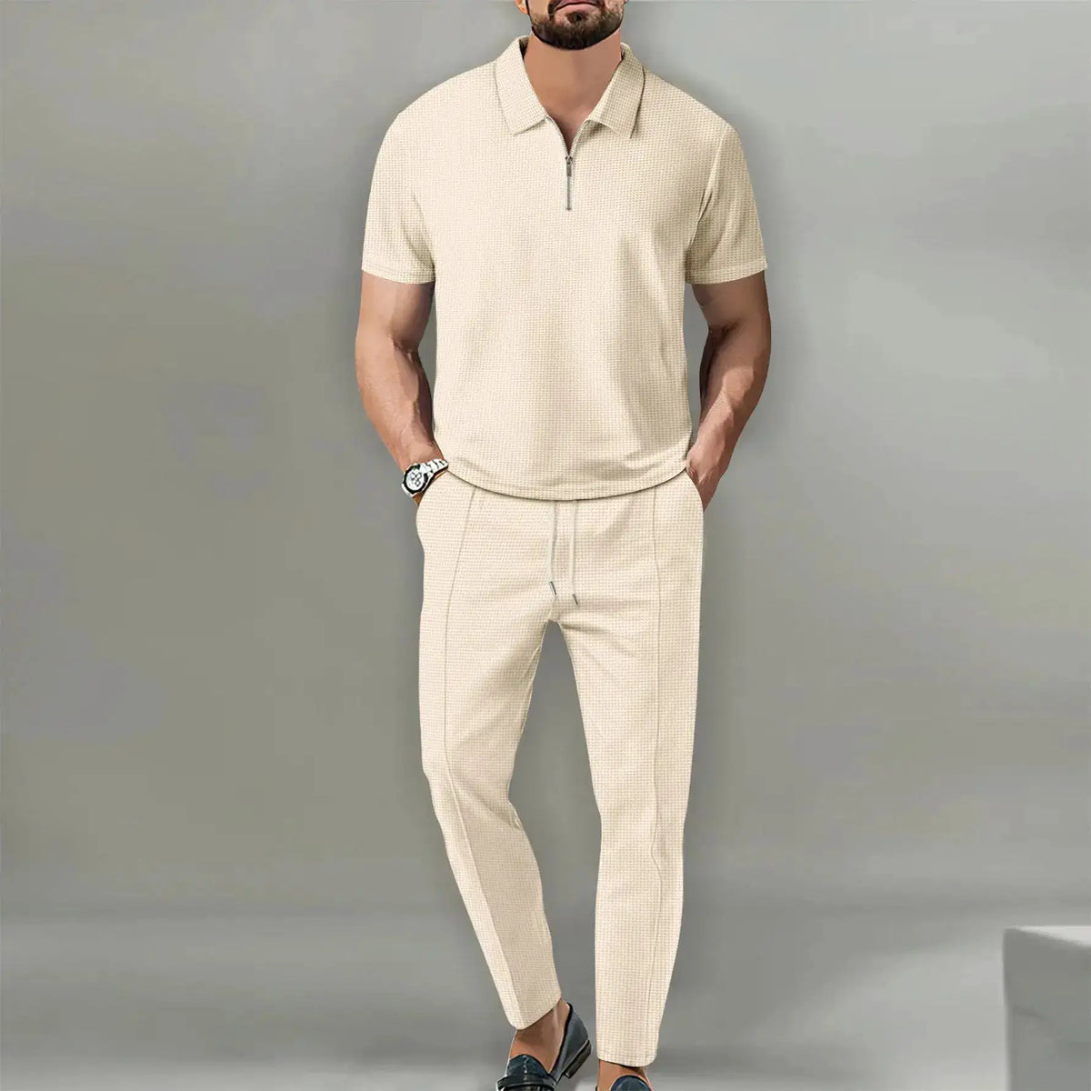 Summer Men Sports Polo Suit Short Sleeve Stylish Zipper Polo Shirt And Shorts Set Men Casual Streetwear 2-pie Leisure Sports Set by Dropshipman
