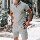 Summer Men Sports Polo Suit Short Sleeve Stylish Zipper Polo Shirt And Shorts Set Men Casual Streetwear 2-pie Leisure Sports Set SHOPEZRA L.L.C.