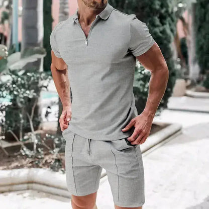 Summer Men Sports Polo Suit Short Sleeve Stylish Zipper Polo Shirt And Shorts Set Men Casual Streetwear 2-pie Leisure Sports Set by Dropshipman