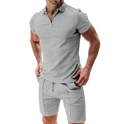 Summer Men Sports Polo Suit Short Sleeve Stylish Zipper Polo Shirt And Shorts Set Men Casual Streetwear 2-pie Leisure Sports Set by Dropshipman