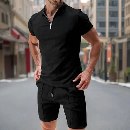 Summer Men Sports Polo Suit Short Sleeve Stylish Zipper Polo Shirt And Shorts Set Men Casual Streetwear 2-pie Leisure Sports Set by Dropshipman