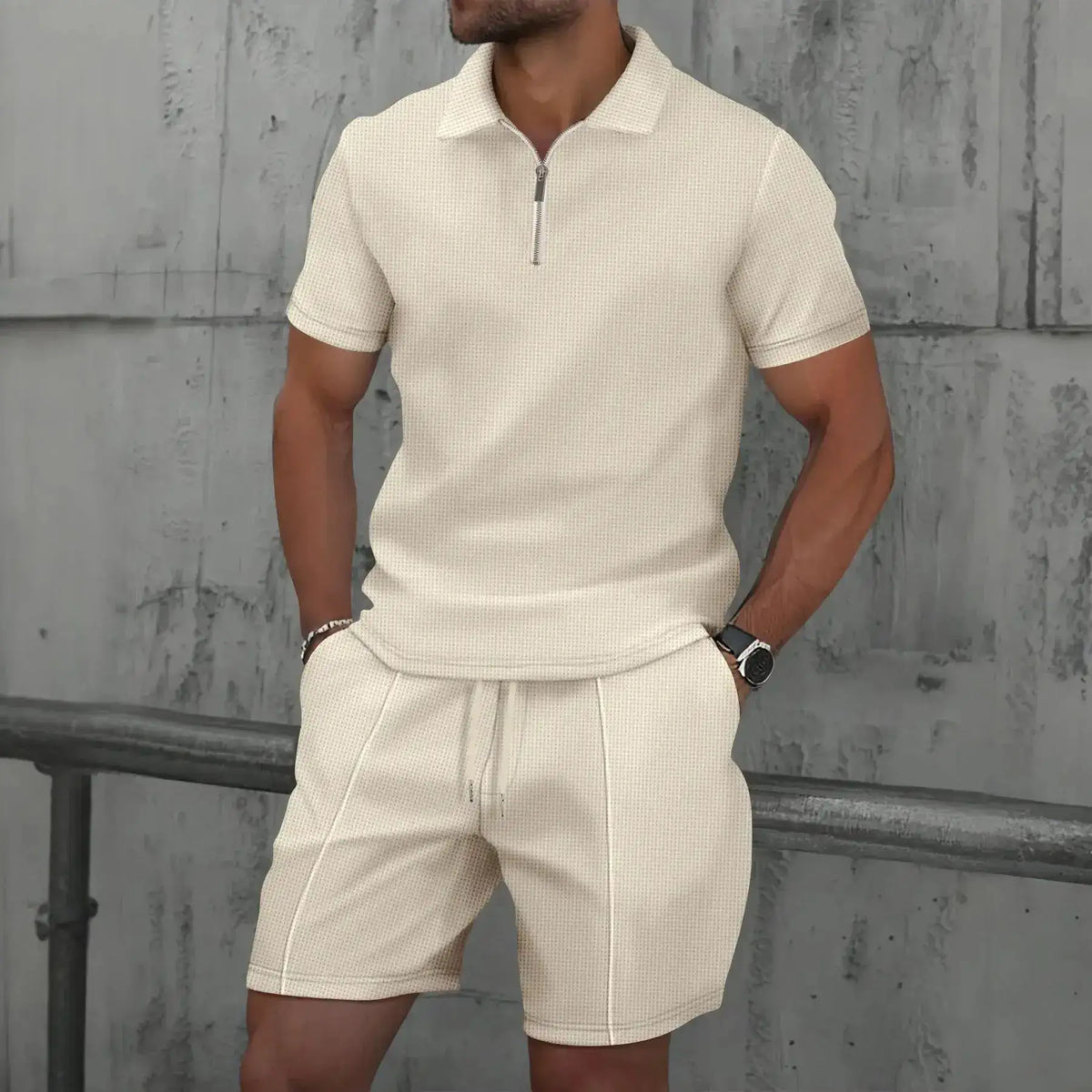 Summer Men Sports Polo Suit Short Sleeve Stylish Zipper Polo Shirt And Shorts Set Men Casual Streetwear 2-pie Leisure Sports Set by Dropshipman