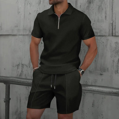 Summer Men Sports Polo Suit Short Sleeve Stylish Zipper Polo Shirt And Shorts Set Men Casual Streetwear 2-pie Leisure Sports Set by Dropshipman