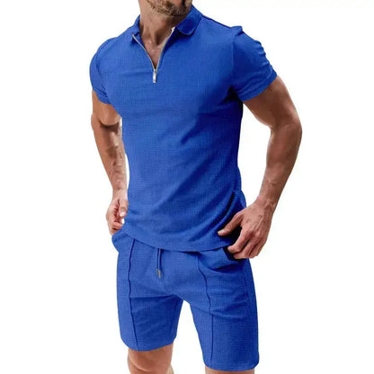 Summer Men Sports Polo Suit Short Sleeve Stylish Zipper Polo Shirt And Shorts Set Men Casual Streetwear 2-pie Leisure Sports Set by Dropshipman