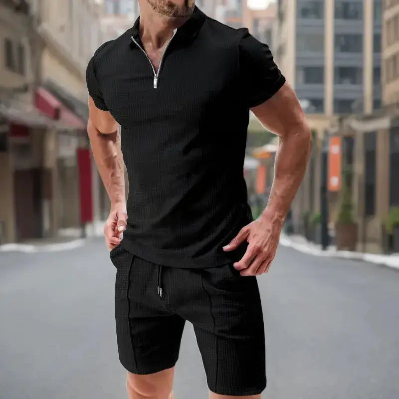 Summer Men Sports Polo Suit Short Sleeve Stylish Zipper Polo Shirt And Shorts Set Men Casual Streetwear 2-pie Leisure Sports Set by Dropshipman