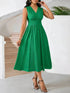 Summer Long-Sleeveless Dress Wave Pleats Gathered Holiday Party Gown Elegant Women&