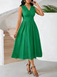 Summer Long-Sleeveless Dress Wave Pleats Gathered Holiday Party Gown Elegant Women&