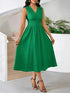 Summer Long-Sleeveless Dress Wave Pleats Gathered Holiday Party Gown Elegant Women&