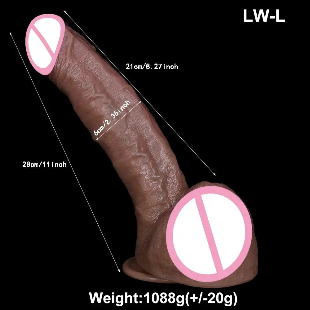 Realistic soft silicone double adult dildo with suction cup, designed for male and female anal pleasure, large and flexible.