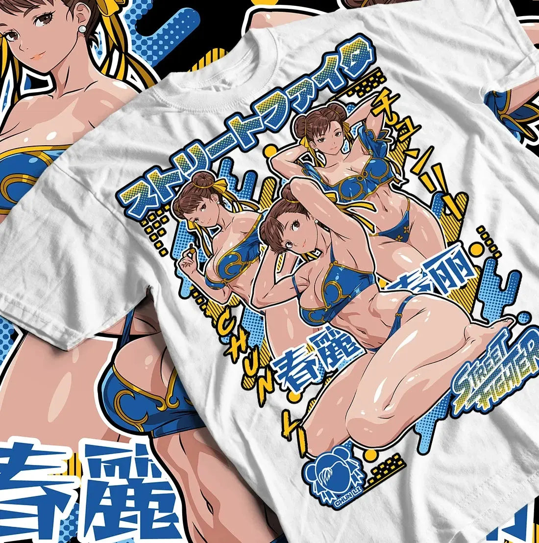 Chun Li Street Fighter vs King of Fighters SNK T-shirt by SHOPEZRA L.L.C., all sizes, featuring Chun Li artwork and design.