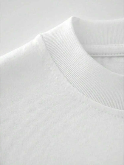 Men New Summer White 100% Cotton Loose-fitting T-shirt with Penguin Text Pattern Short-sleeved Round-neck Design Simple Style by Dropshipman