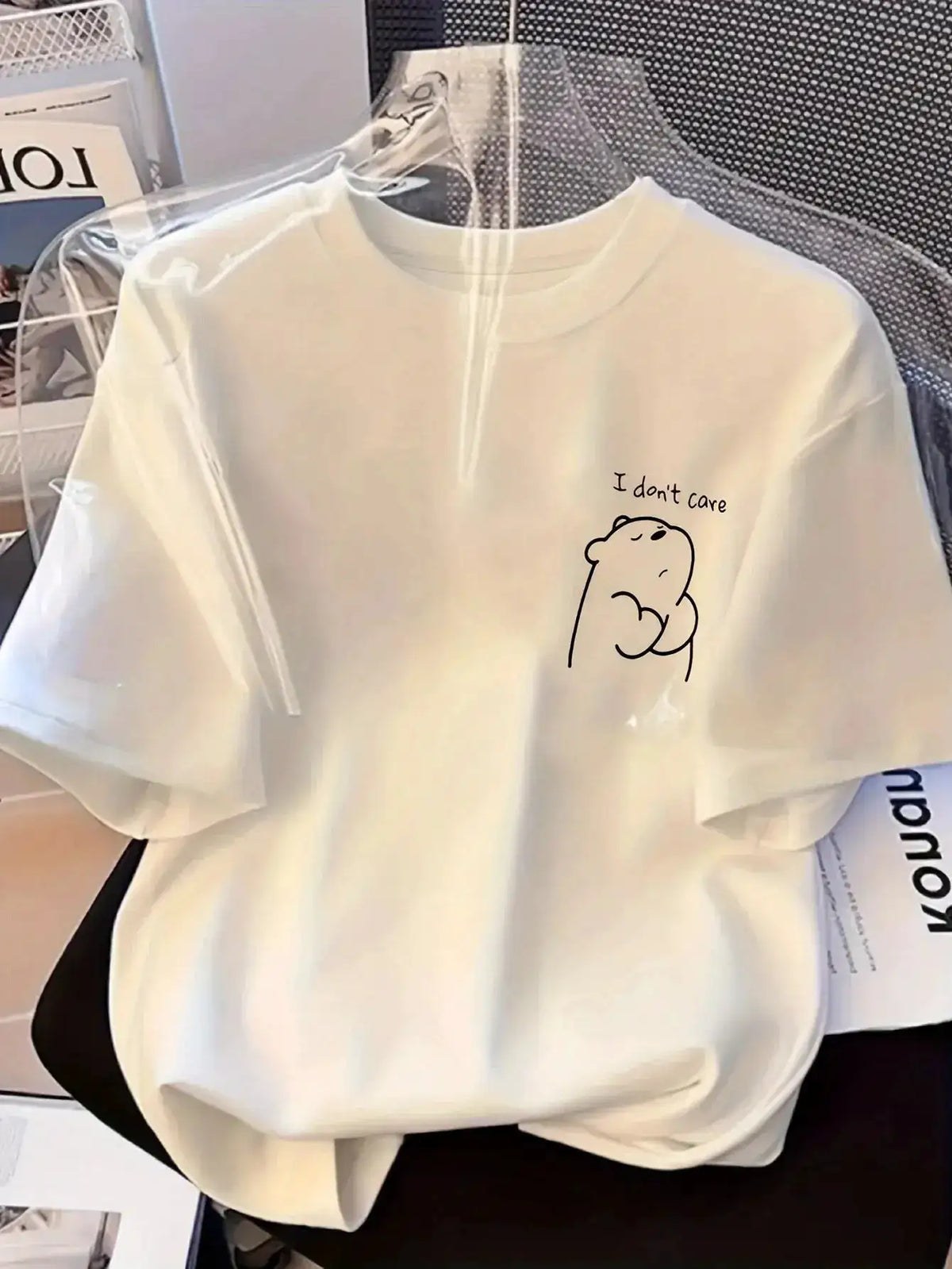 Men New Summer White 100% Cotton Loose-fitting T-shirt with Penguin Text Pattern Short-sleeved Round-neck Design Simple Style by Dropshipman
