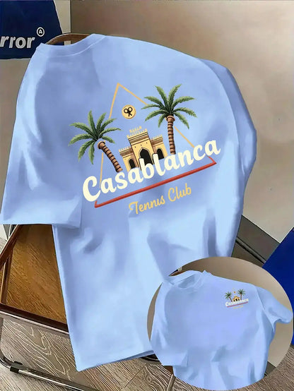 Palm Tree and Moroccan Building Print on Premium Soft 100% Cotton Men&