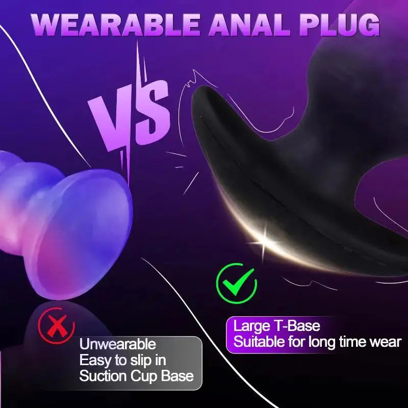 Large silicone anal plug with realistic penis shape, wearable design, T-base, for men and women, soft silicone butt massager.